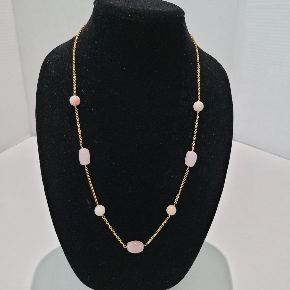 Pink Jade, 14k Gold Plated On 925 silver Necklace.